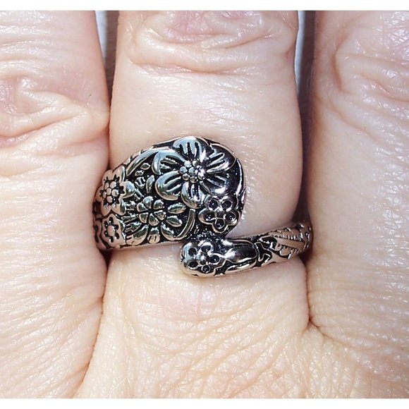 925 STERLING SILVER Cute Floral Spoon Ring - Picture 3 of 16